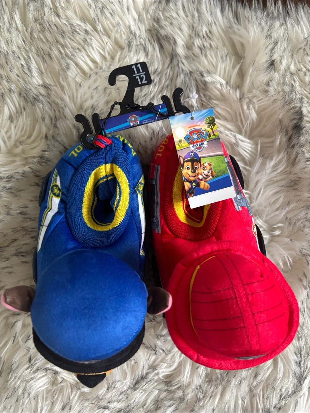 NWT Paw Patrol Chase (Blue) & Marshall (Red) Toddler Slippers Size 11-12
